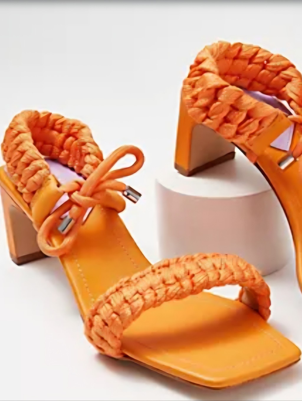 Schutz Braided Strap Orange Block Heel Sandals - Women